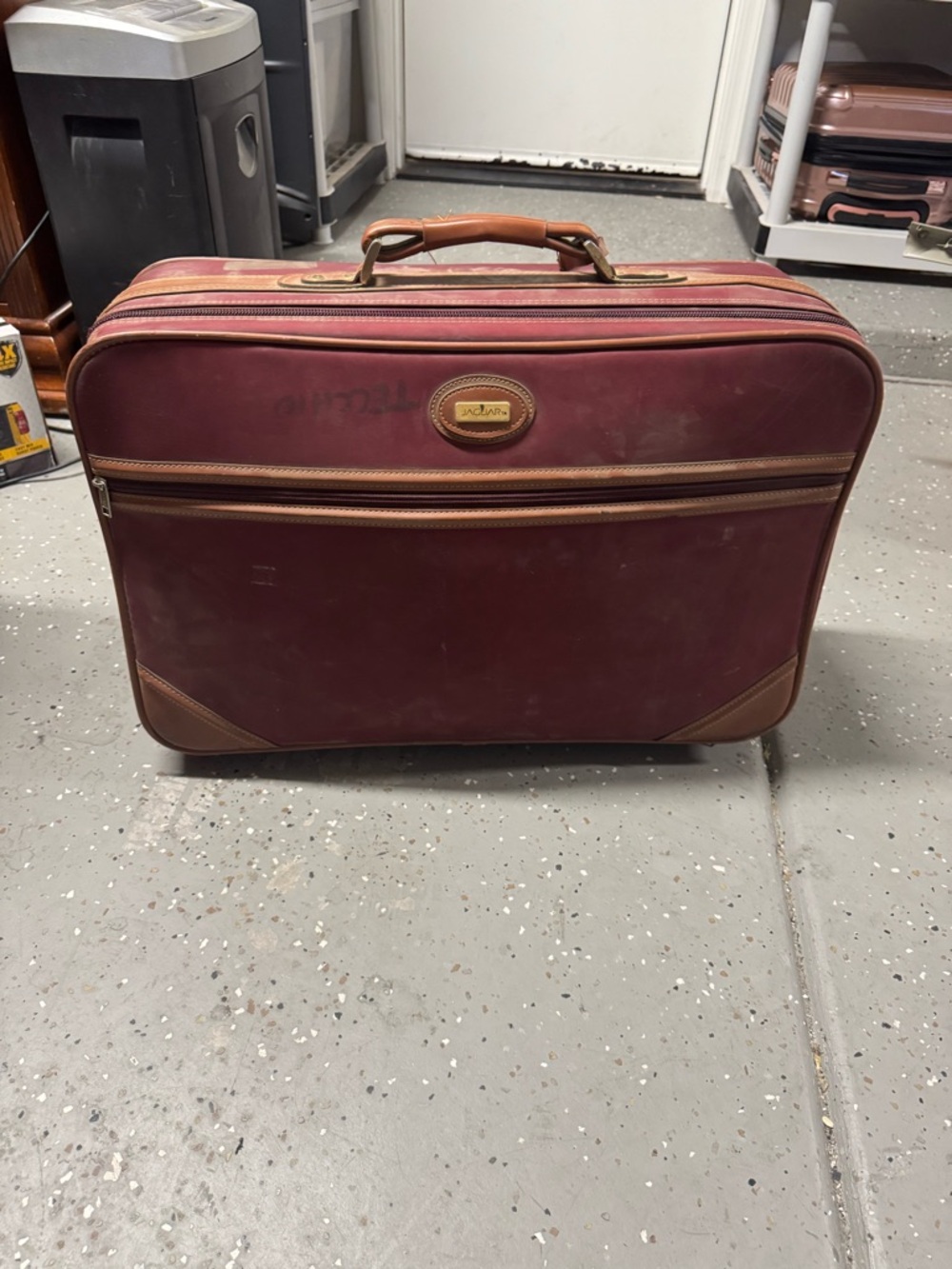 Vintage Jaguar Suitcase Burgundy Carry On Luggage Retro Travel Case 70s 80s